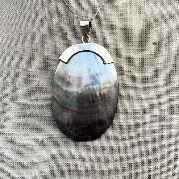 Mother of Pearl Stering Silver Necklace Bohemian Statement Jewelry - Picture 8 of 10